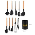 Homerely 11 Pieces Silicone Kitchen Cooking Utensils with Wooden Handle