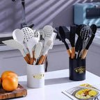 Homerely 11 Pieces Silicone Kitchen Cooking Utensils with Wooden Handle